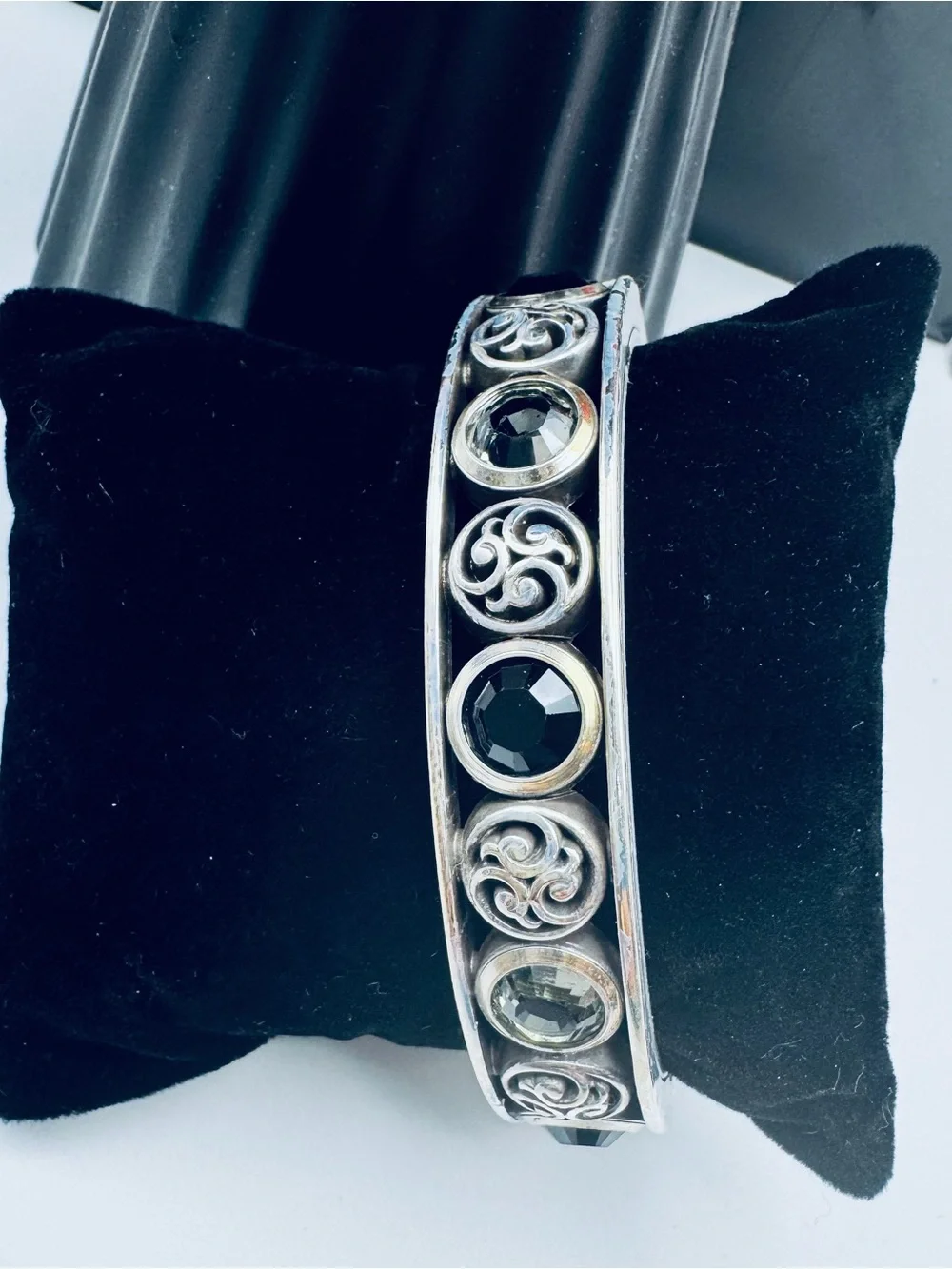 Brighton Ornate Bangle Bracelet with Black and Smoky Grey Crystal Accents